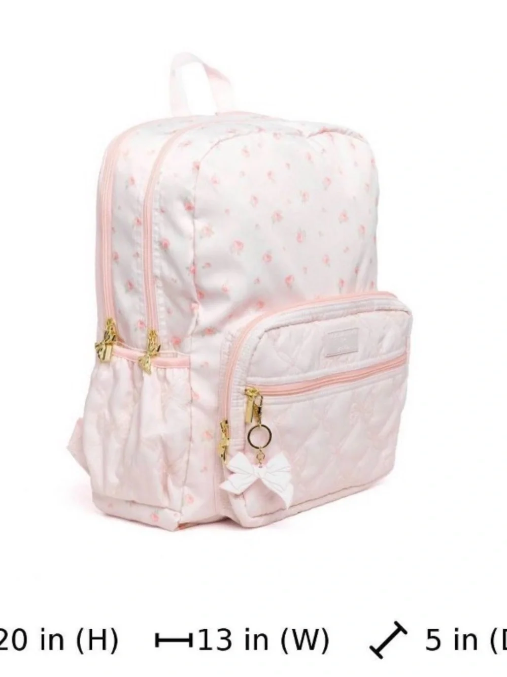 LoveShackFancy Pale Pink Quilted Floral Backpack with Bow Charm